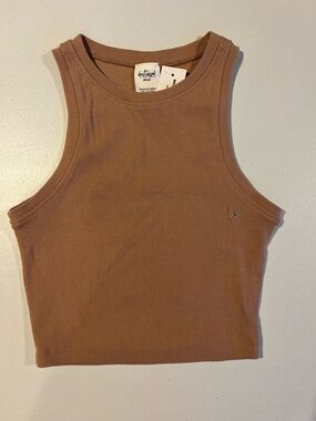 Ribbed Cropped Tank Top - Light Brown/Tan